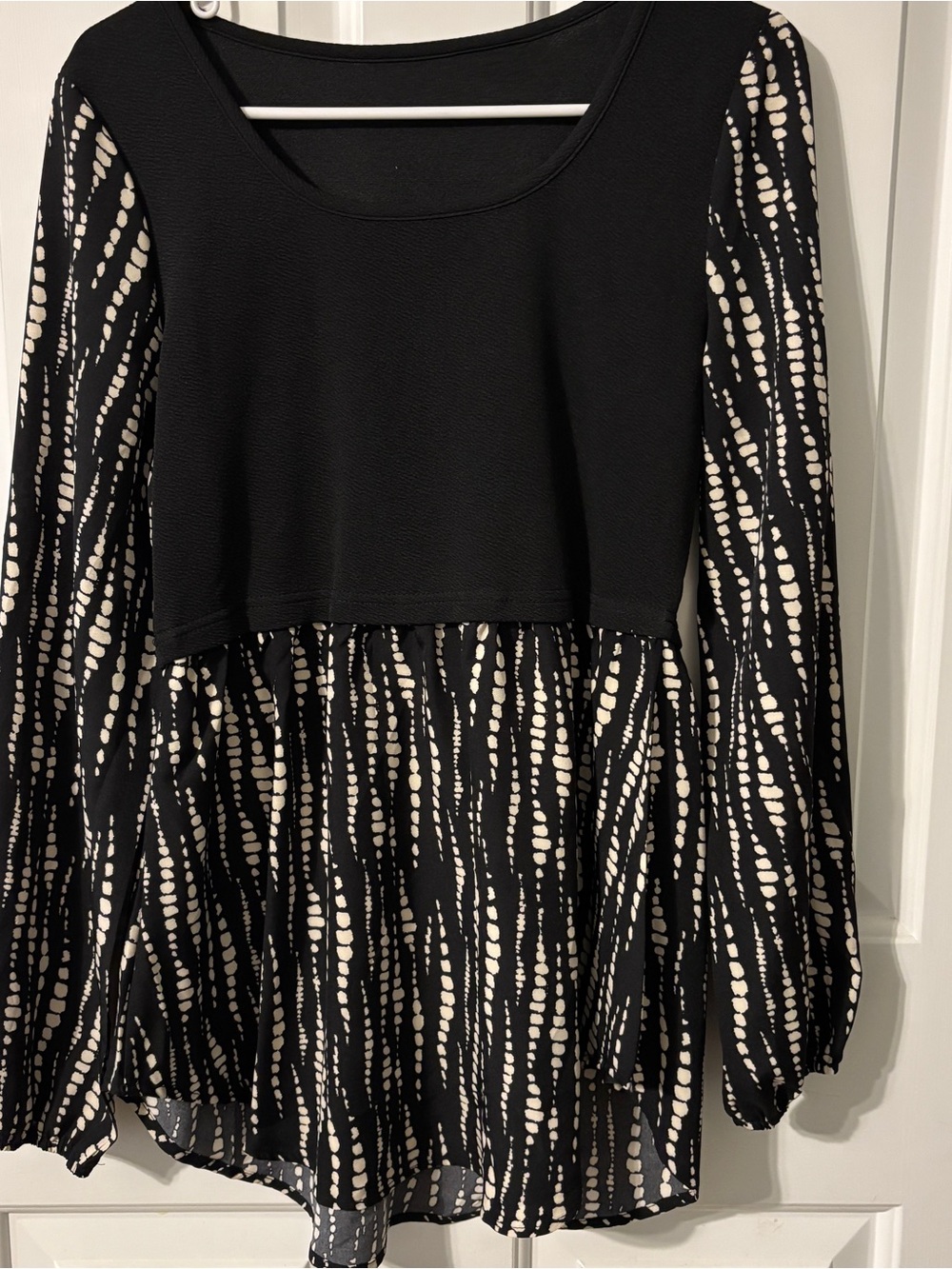Black and Cream Patterned Peplum Blouse